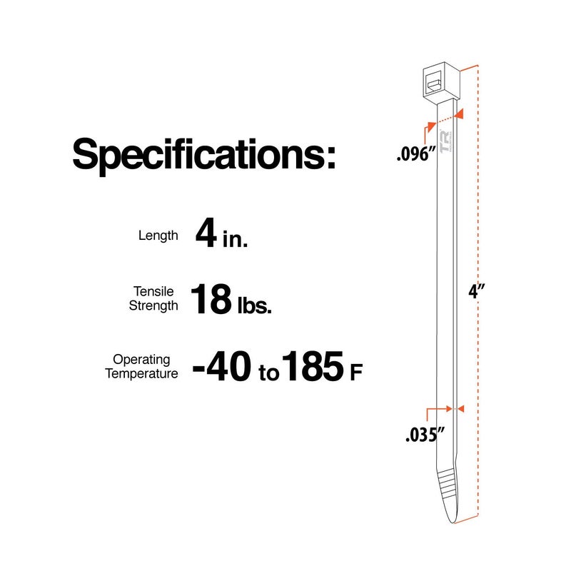TR Industrial Contractor Series UV Cable Ties (100-Piece), 4", Type 21, Made in USA - Image 4